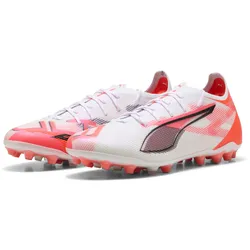 Fußballschuh PUMA "ULTRA 5 ULTIMATE MG Fußballschuhe Erwachsene", Gr. 42.5, weiß schwarz glowing rot, Obermaterial: Textil, Synthetik; Futter: Textil, Synthetik; Innensohle: Textil; Laufsohle: Synthetik, Schuhe