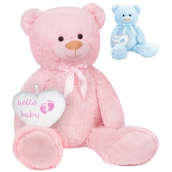 BRUBAKER Kuscheltier XXL Teddybär 100 cm groß mit Hello Baby Herz (1-St), großer Teddy Bär, Stofftier Plüschtier rosa