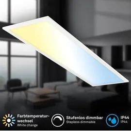 Briloner LED Panel, LED Deckenleuchte, Badlampe dimmbar, Fernbedienung, CCT IP44 Spritzwasserschutz, Deckenlampe, Werkstatt Keller, Schlafzimmerlampe, 100x25x6 cm, Weiß