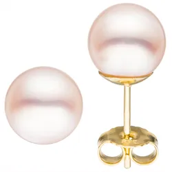 Paar Ohrstecker JOBO, gelb (gelbgold 585), Ohrringe, Damen, Gelbgold 585-Perlen, Gelbgold 585, Perlen, 585 Gold mit Akoya-Zuchtperlen 7,5 mm