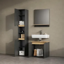 livinity Livinity® Badschrank, Anthrazit, Anthrazit, Holzwerkstoff, 6 Fächer, Rechteckig, 30x180x35 cm, mit Türen, und offenen Fächern