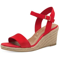 Keilsandalette TAMARIS, Damen, Gr. 41, rot, Textil, modisch, Schuhe, Sommerschuh, Sandale, Keilabsatz, mit verstellbarem Riemchen