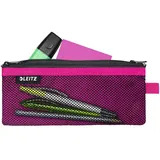 Leitz WOW Mäppchen mit 2 Fächern, Leichtläufiger Reißverschluss, Abwaschbar, Ideales Nylon-Stifteetui, Größe M, 21 x 8,5 cm, Pink, 40120023
