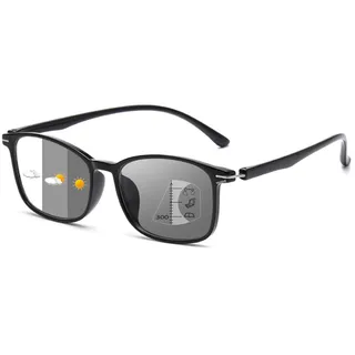 Lanomi Gleitsichtbrille Herren Damen Selbsttönende Gleitsicht Lesebrille Rechteck Progressive Multifokal Brille Photochrome Lesesonnenbrille mit UV400 Schutz Schwarz Gleitsichtbrillen 3.5 - L