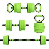 4 In 1 Hanteln Set 20 Kg Verstellbare Kurzhantel & Langhantel Kettlebell Liegestützgriffe Grün