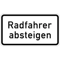 Zusatzschild 1012-32, 330x600mm Radfahrer absteigen RAL-Gütezeichen Folie RA2