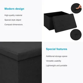 Intirilife Faltbare Sitzbank 49x30x30 cm in PIANO SCHWARZ - Sitzwürfel mit Stauraum und Deckel aus Stoff mit Mulden - Sitzcube Fußablage Aufbewah