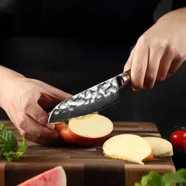 Wakoli Nussbaum Damast Kleines Santokumesser I 12 cm Klinge I Nussbaumholzgriff