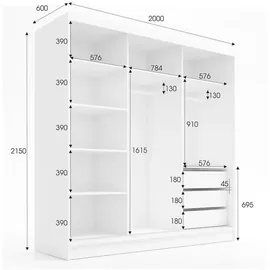 A&J MöbelLand Schwebetürenschrank Ivar 200 x 215 x 59,5 cm Schwarz