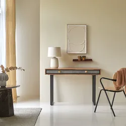 Schreibtisch Sideboard 115 cm aus Massivem Akazienholz und Steinfassade im Materialmix