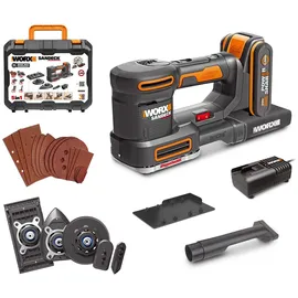 Worx WX820 Akku-Multischleifer – Schleifen ohne Staub – 5-in-1 Funktionen: Exzenter-, Fein-, Detail-, Konturen-, und Fingerschleifer – variable Geschwindigkeit – inkl. 2Ah Akku & Ladegerät