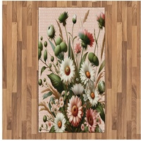 Teppich Flachgewebe Deko-Teppiche für das Wohn-,Schlaf-, und Essenszimmer, Abakuhaus, rechteckig, Blumiger Eukalyptus Errötende Frühlingsblumen Polka Dot grün|rosa 80 cm x 150 cm