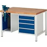 Werkbank Modell 8185, 4 Schubladen, Schrank mit Einschiebetür, inkl. Schraubstock, B 1500 x T 700