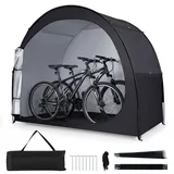 COSTWAY Fahrradgarage für 2 Fahrräder, Fahrradzelt wetterfest wasserdicht, Geräteschuppen mit Rolltür & Tragetasche, Zeltgarage tragbar 210x123... - Schwarz