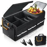 Storystore Kofferraum Organizer mit Deckel, Extra Großer 92L Kofferraumtasche mit Kühltasche, Zusammenklappbarer Auto Organizer Kofferraum mit Fächern, Kofferraumtasche Klappbox Auto Aufbewahrungsbox