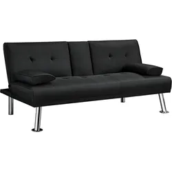 Yaheetech Klappbares Schlafsofa Couch mit Schlaffunktion Bettsofa mit Großer Liegefläche fürs Wohnzimmer/Schlafzimmer/Heimkino/Gästezimmer Schwarz