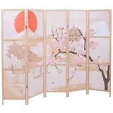 Mendler Paravent HWC-O70, Trennwand Sichtschutz Raumtrennung Naturmotive Holz MVG Polyethylen 170x227cm ~ Kirschblüten