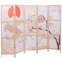 Mendler Paravent HWC-O70, Trennwand Sichtschutz Raumtrennung Naturmotive Holz MVG Polyethylen 170x227cm ~ Kirschblüten