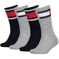 TOMMY HILFIGER Kinder Socken, 4er Pack - FLAG ECOM, Logo Design Grau/Navy 27-30