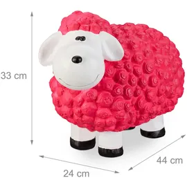 Relaxdays Gartenfigur Schaf, Tierfigur, wetterfest, handbemalte Gartendeko, innen & außen, Keramik, 44 cm, pink