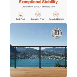 Vevor Kabelgeländerpfosten, 4er-Pack, 914x25,4x50,8 mm, vorgebohrte horizontale Löcher, Edelstahl SUS304, gebogene horizontale Halterung, für Handlauf, Balustrade, schwarz, 4JZLGZXHS914UUOI6001V0