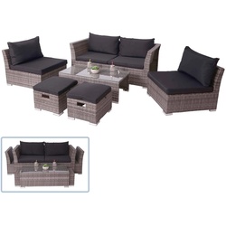 Poly-Rattan Garnitur MCW-J36, Balkon-/Garten-/Lounge-Set Sitzgruppe Sofa ~ grau, Kissen schwarz