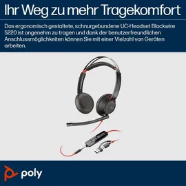 Poly Blackwire 5220 USB-C Stereo-Headset + 3.5-mm-Stecker + USB-C/A-Adapter