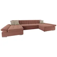 MIRJAN24 Ecksofa Alia mit Regulierbare Armlehnen, U-Form Schlafsofa mit Zwei Bettkasten (Uttario Velvet 2955 + Uttario Velvet 2979) - Rosa/Beige