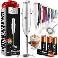 Zulay Kitchen Milchaufschäumer Elektrisch, Batterie Elektrischer Milchaufschäumer Stab, Milchschäumer für Kaffee, Milch, Shakes - Milchschäumer Aufschäumer Stab - Electric Milk Frother - Silber