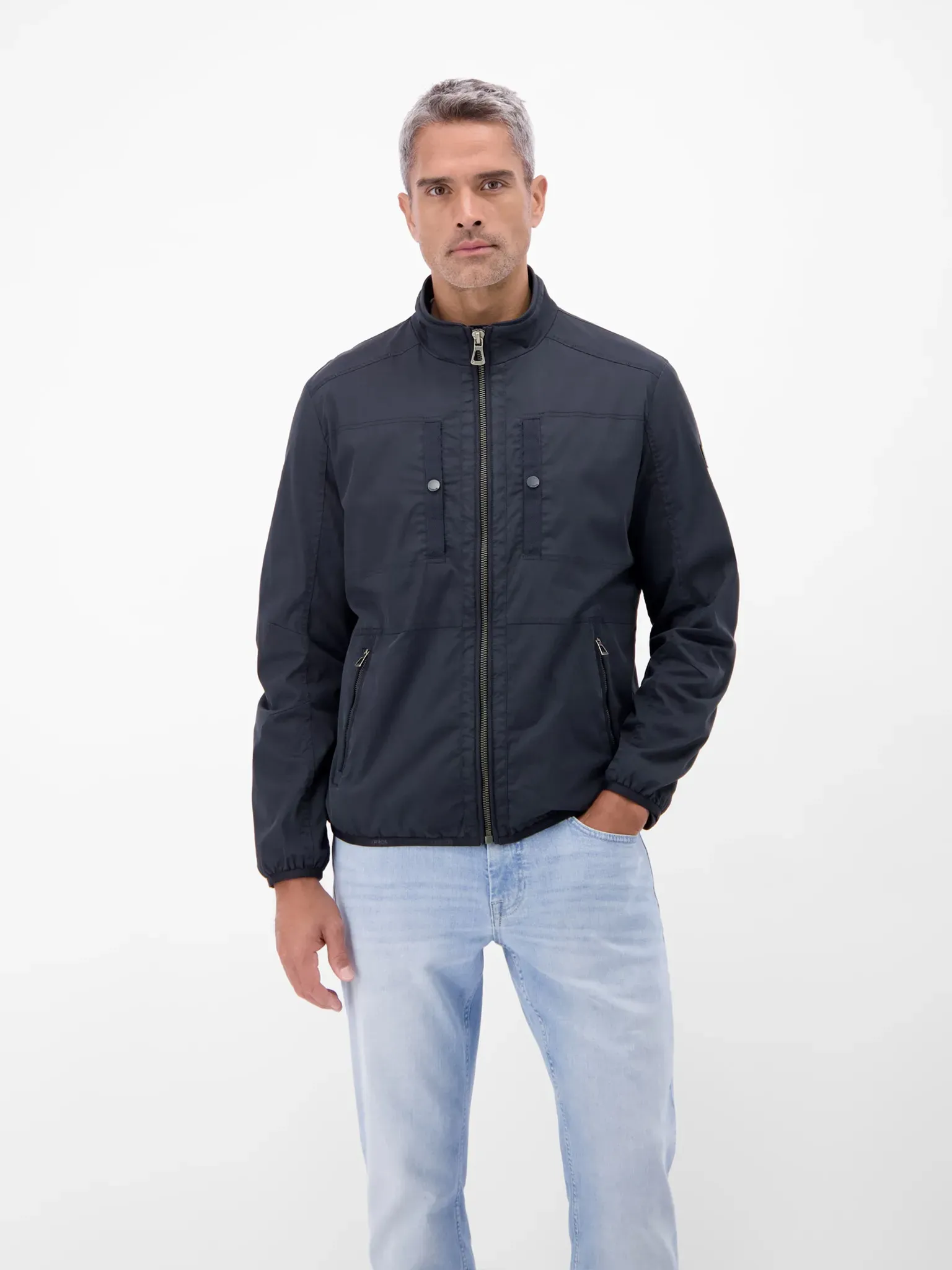 Outdoorjacke LERROS, Herren, Gr. XL, blau night, Web, Obermaterial: 63% Baumwolle, 33% Polyamid, 4% Elasthan, unifarben, normal hüftbedeckend, Rundhals, elastischer Bund, Jacken Outdoorjacke, mit Stehkragen und Reißverschluss