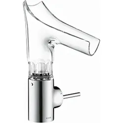 hansgrohe Axor Starck Waschtischarmatur 12123000 mit Glasauslauf und Ablaufgarnitur, Facettenschliff, chrom