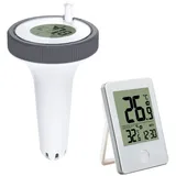 wohnTRAUM24 Schwimmthermometer Pool Thermometer Funk Schwimmend Schwimmbadthermometer, Einzelgerät (1x Inneneinheit, 1x schwimmender Sensor, 1x Anleitung), Poolthermometer Schwimmend Funk Digitales Thermometer Innen Außen weiß