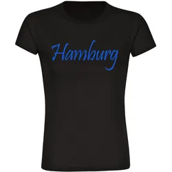 multifanshop Damen T-Shirt - Hamburg - Schriftzug - Druck blau - Frauen