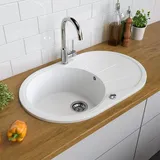 Bergström Granitspüle oval weiß + Excenterbetätigung