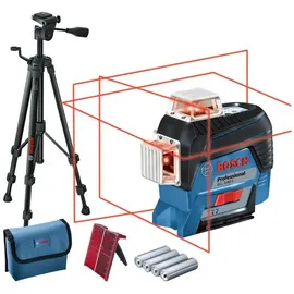 Bosch Linienlaser GLL 3-80 C mit 4 x 1,5 V-LR6 AA1 Akku-Adapter Baustativ BT 150