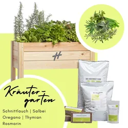 URBAN-Hochbeet Hochbeet Set   4x Echtpflanzen,  Pinienrinde, Hochbeeterde, Kokosziegel und Dünger   Holz Balkongarten Pflanzenset Pflanzkasten für Garten Terrasse Balkon   Maße H. 78 x B. 80 x. T. 38 cm