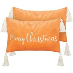 Dekokissen 2er Set LITHOPS Samtstoff 30 x 50 cm Orange Weihnachtsmotiv