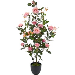 Kunstbaum Rosenbusch im Topf, I.GE.A., Höhe 115 cm, Kunstrosen Kunstpflanzen Rosenstrauch Deko Hochzeit rosa