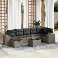 VidaXL 8-tlg. Garten-Sofagarnitur mit Kissen Grau Poly Rattan