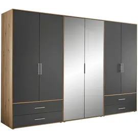 Roller Boxxx Kleiderschrank, Graphit, Eiche Artisan, Holzwerkstoff, 5 Fächer, 4 Schubladen, 305x207x58 cm, Schlafzimmer, Kleiderschränke, Drehtürenschränke