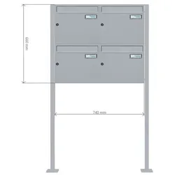 A-01 4er Freistehende Edelstahl V2A Briefkastenanlage mit Fussplatte