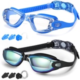 COOLOO Schwimmbrille für Herren Damen, 2 Stück Schwimmbrille UV-Schutz Anti-Nebel und verstellbarem Gurt Komfortable Prof für Erwachsene Jugendliche