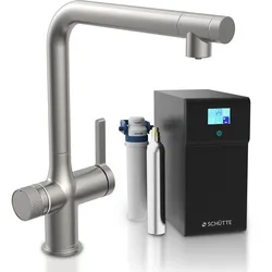 Spültischarmatur SCHÜTTE "»AQUASTAR PREMIUM« Sprudelwasser-Spültischarmatur", silber (edelstahloptik), B:5cm H:34cm T:29cm Ø:5cm, Messing, Armaturen, mit Kühlsystem, Filter, Filterkopf und handelsüblicher CO2-Kartusche