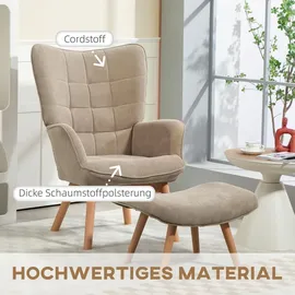 Homcom Ohrensessel Cord 72 x 101 x 80 cm Braun mit Hocker