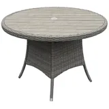 byLIVING Gartentisch DURBAN (wetterfest Balkon Terrasse Tisch, Natur/dunkelgrau), Mit Schirmhalter, Polyrattan-Geflecht, Polywood-Tischplatte grau
