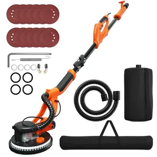 DREAMADE GYMAX 750 W, Trockenbauschleifer mit 6 Geschwindigkeitsstufen, 800-1750 U/min, Deckenschleifer mit Staubsammelsystem, mit faltbarem Teleskopgriff, inkl. 12 Schleifpapiere