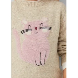 s.Oliver Kuscheliger Loose-Fit-Strickpullover mit Katzen-Artwork - 116/122