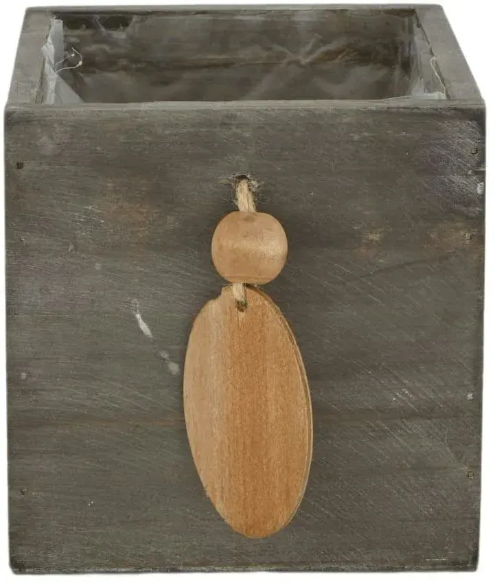 Kiste Holz 12x12x12cm mit Anhänger mit Folie  - grau wash