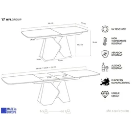 WFL GROUP Vanta 180 x 90 x 76 cm ausziehbar weiß