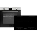 Backofen Herd Kochfeld Herdset Induktion 77cm Timer 2 Flexzonen Slider Respekta - Schwarz